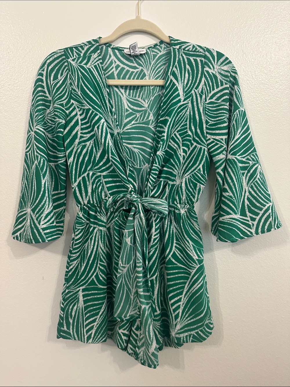 Green Leaf-Print Tie-Waist Swim Coverup